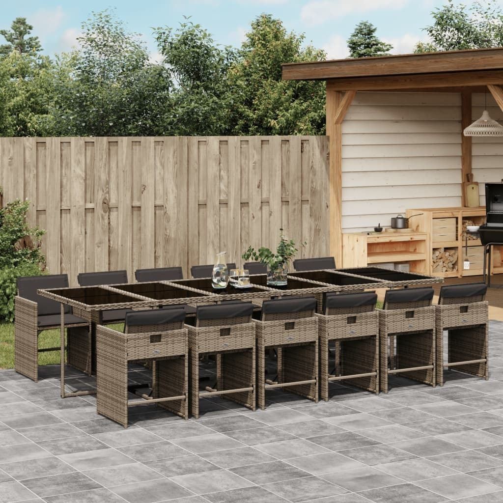 Praktischen Gartenmöbel Set Balkonmöbel-Set 13-tlg. Garten-Essgruppe mit Kissen Grau Poly Rattan - Gartenmöbelgarnituren ,design Möbel 4308930 ...