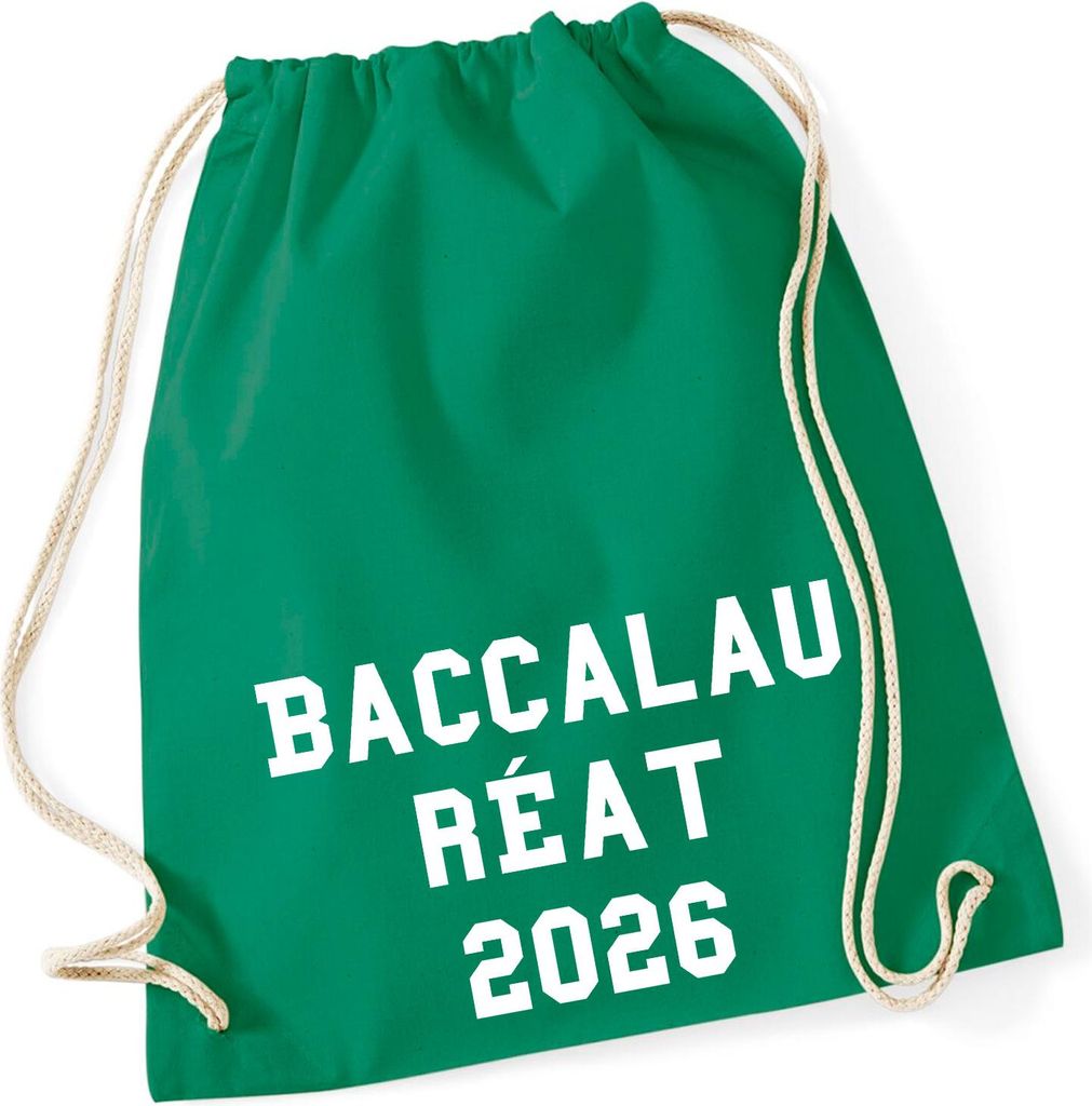 Huuraa Turnbeutel Baccalauréat 2026 Abschluss Frankreich 12 Liter Kelly Green Baumwolle Rucksack Geschenkidee
