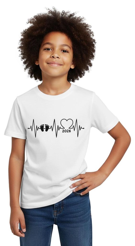 Spreadshirt Baby 2026 EKG Herzschlag Kinder T-Shirt, 98/104 (3-4 Jahre), Weiß