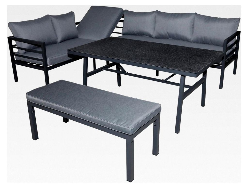 Gartenlounge-Set San Menaio - Grau, Aluminium, für 7 Personen, Wetterfest, Gartenmöbel-Set mit Ecklounge, Tisch und Bank für Garten, Terrasse un...