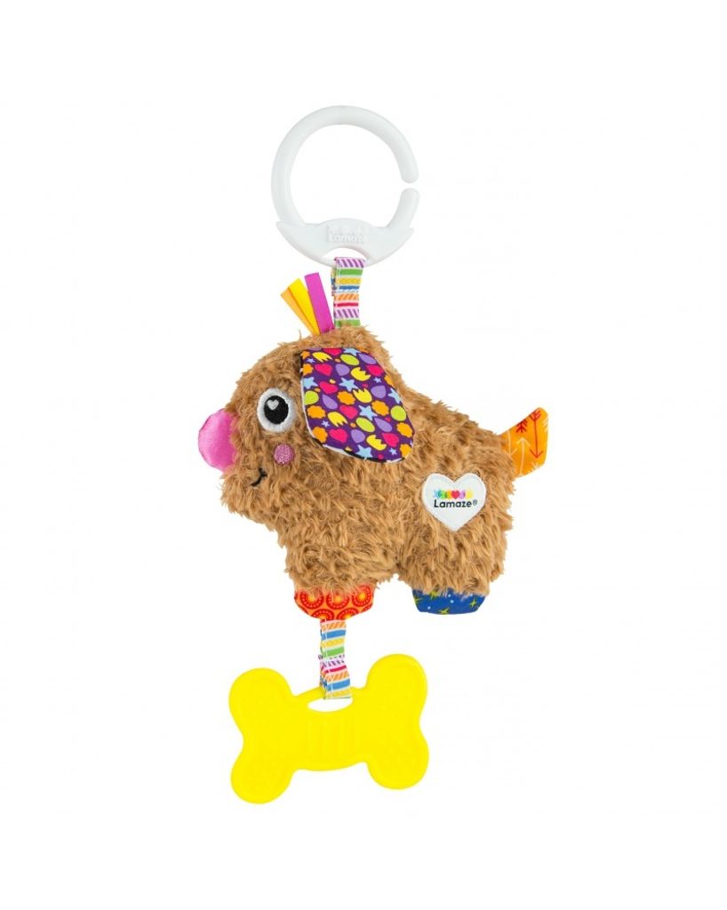 Lamaze Welpe Pippin Baby Spielzeug mit Geräuschen, Rascheln, Hängeclip und schwarz-weißen Mustern, ab Geburt