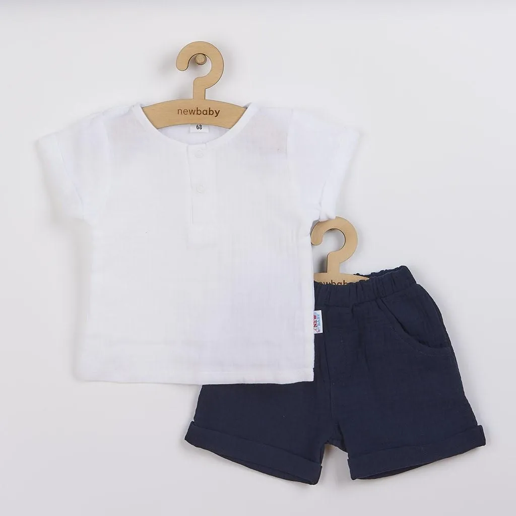Ensemble en mousseline pour bébé bleu foncé - Collection Summer Nature