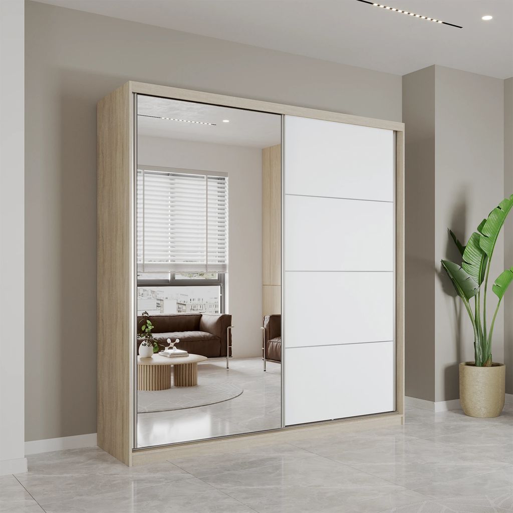 Schwebetürenschrank Kleiderschrank Schrank 203cm Produktbild 