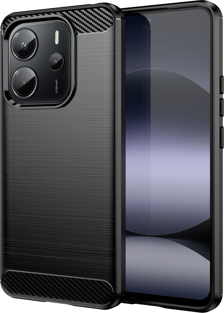 Hülle für Xiaomi Redmi Note 14 4G Carbon-Faser Weich TPU Silikon Stoßfest Handyhülle Schwarz