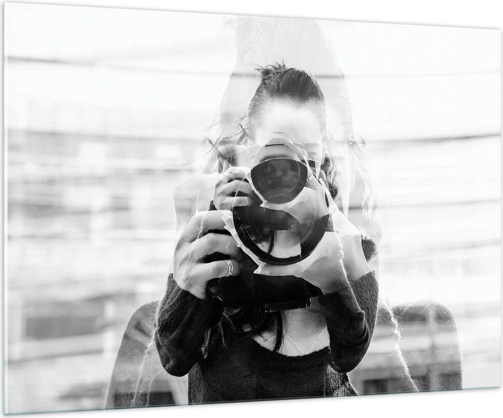 Bilder auf glas - Einteilig - Fotograf Schwarzweiß Doppel - 100x70cm - Glasbilder - Wandbilder - Bilder - Wanddekoration aus Glas - Glas Bilder - ...