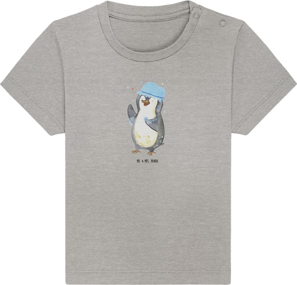 Mr. & Mrs. Panda Babyshirt Pinguin Duschen 6. - 12. Monat - Heather Grey - Geschenk, Dusche, T-Shirt, Öko Baby, Kinder, Shirt, Kurzarmshirt, Baden...