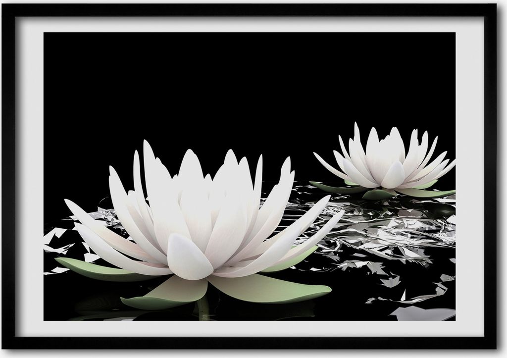 Bild - Bilder - Bilderrahmen - 70 cm x 50 cm - MDF-Rahmen, Wandkunst Wasserlilien