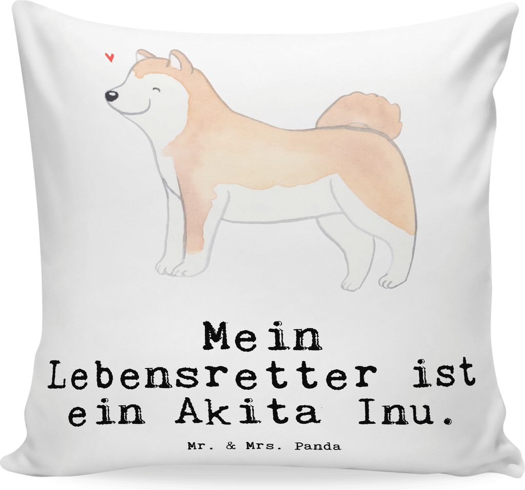 Mr. & Mrs. Panda Couchkissen Akita Inu Lebensretter - Weiß - Geschenk, Deko Kissen, 40x40, Polster, Dekokissen, Sofa, Kuschelkissen