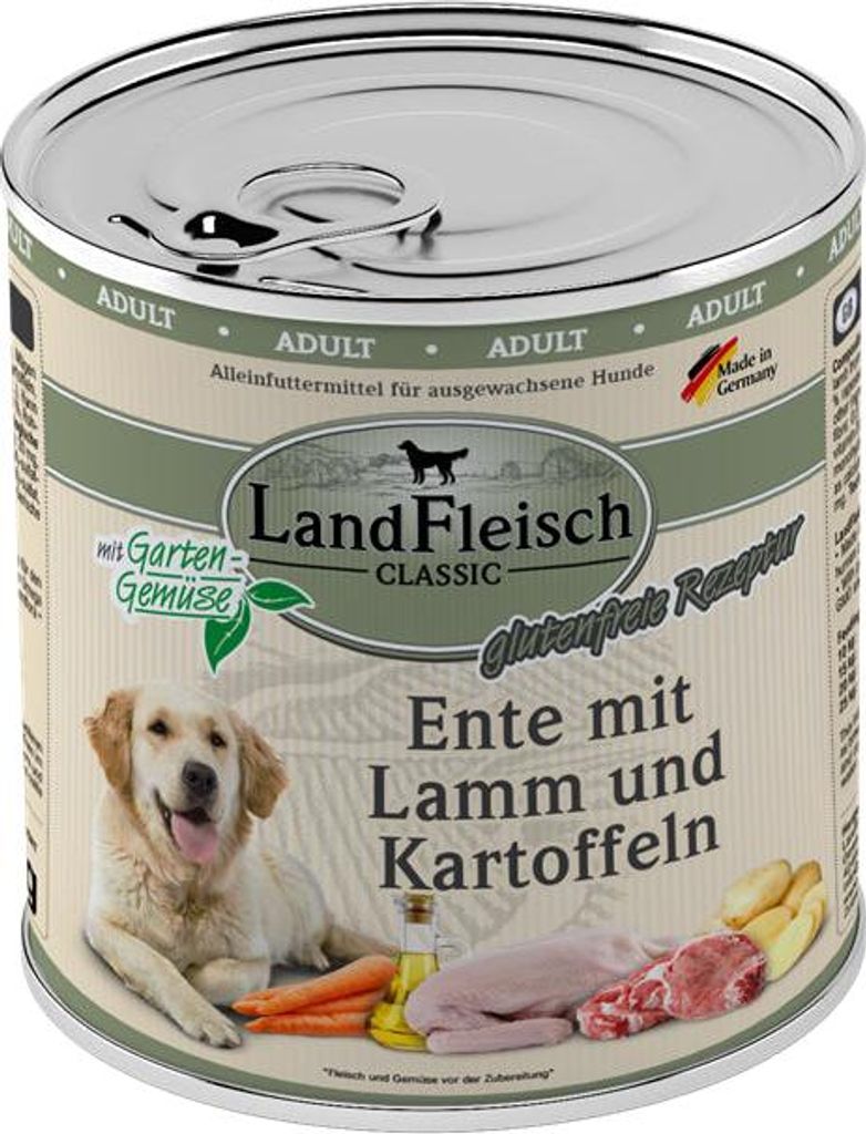 Landfleisch Pur Lamm, Ente & Kartoffeln Nassfutter, 6x800g