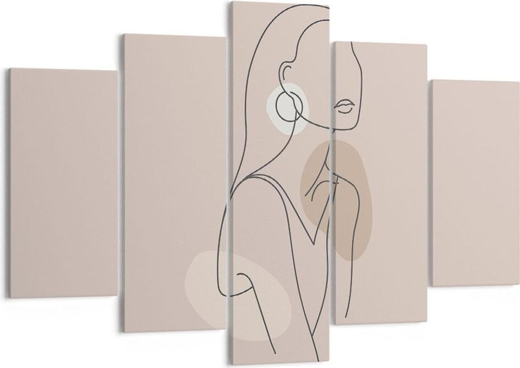 Bild auf Leinwand - Leinwandbild - 5 Teile - Stück Linie Frau - 150x100cm - Wand Bild - Wanddeko - Wandbilder - Leinwanddruck - Bilder - Wanddekor...