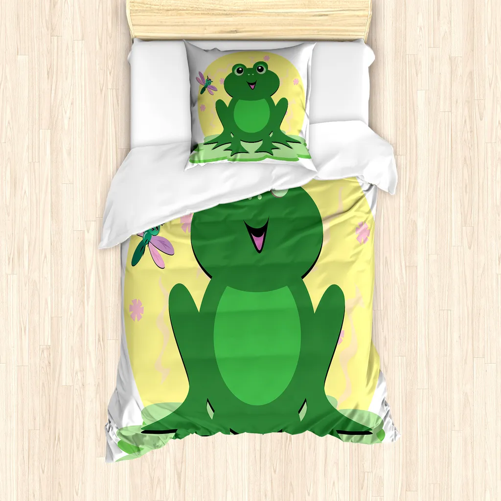 Set Letto Singolo ABAKUHAUS Animali Stagno Verde Giallo Antiacaro