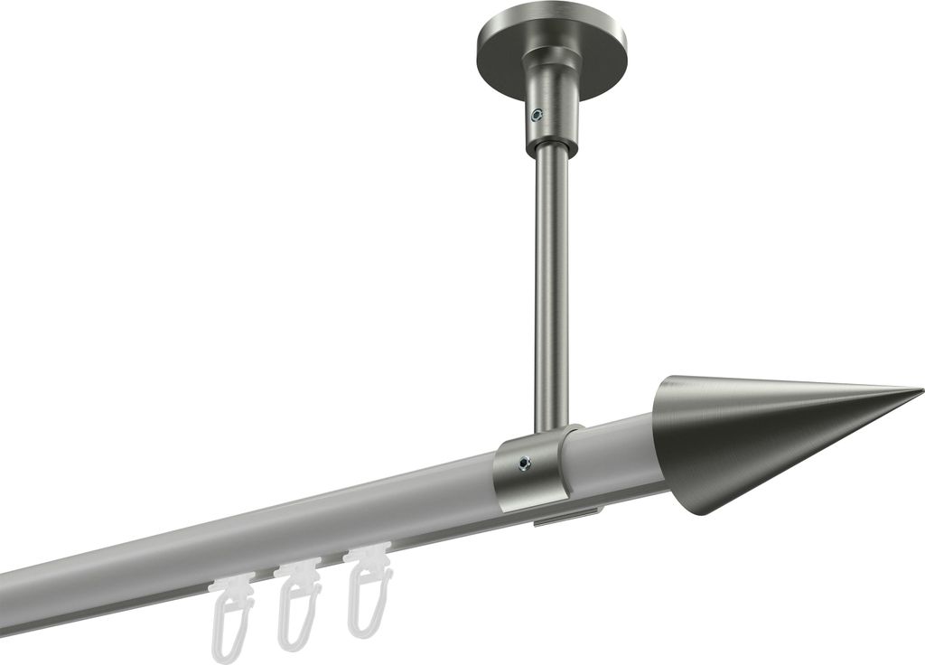 Interdeco Innenlaufstange / Gardinenstange mit Innenlauf Weiß / Edelstahl-Optik, Typ Sonette Savio (Kegel) Deckenmontage, 20 mm Ø 1-läufig, 400 cm