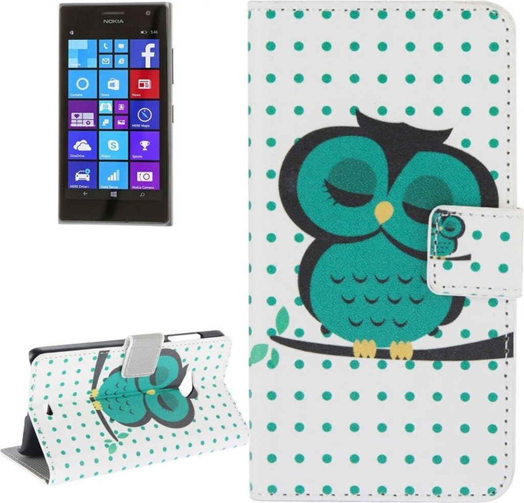 Handyhülle Tasche für Handy Nokia Lumia 730 Dicke Eule auf Ast