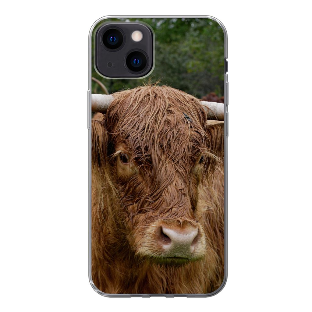 MuchoWow Handyhülle Schutzhülle Hülle für iPhone 13 Schottische Highlander - Tiere - Gras Silikon Softcase Handy Hülle - Karteninhaber