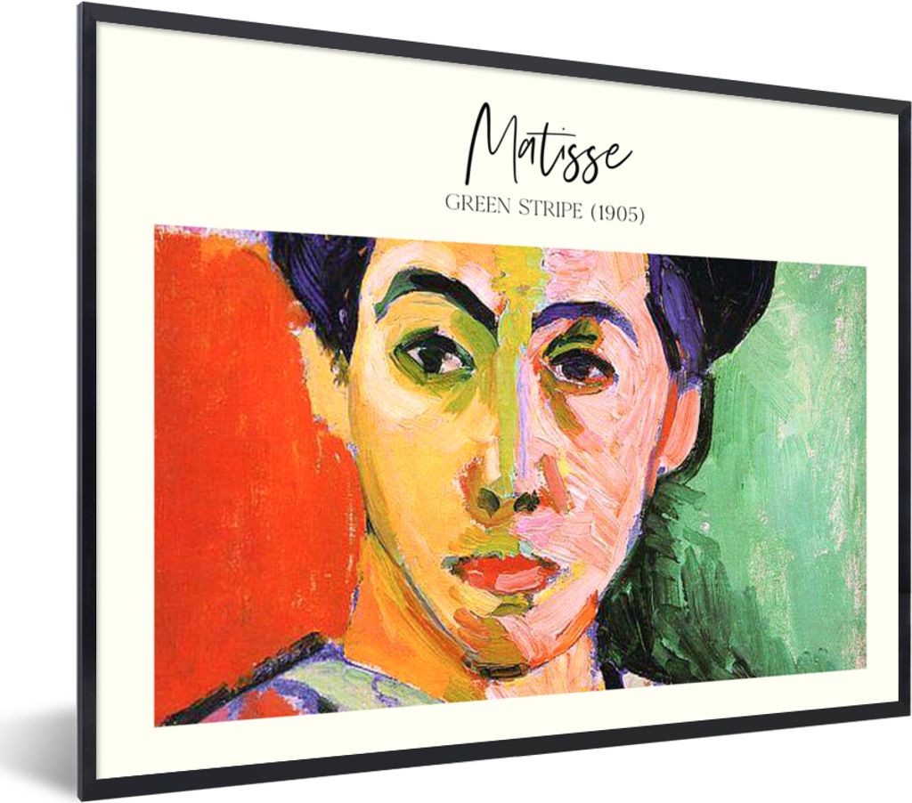 MuchoWow Gerahmtes Poster Kunst - Matisse - Grüner Streifen (1905) 80x60 cm - Poster mit Schwarzem Bilderrahmen Wandposter Rahmen Foto Bilder - ...