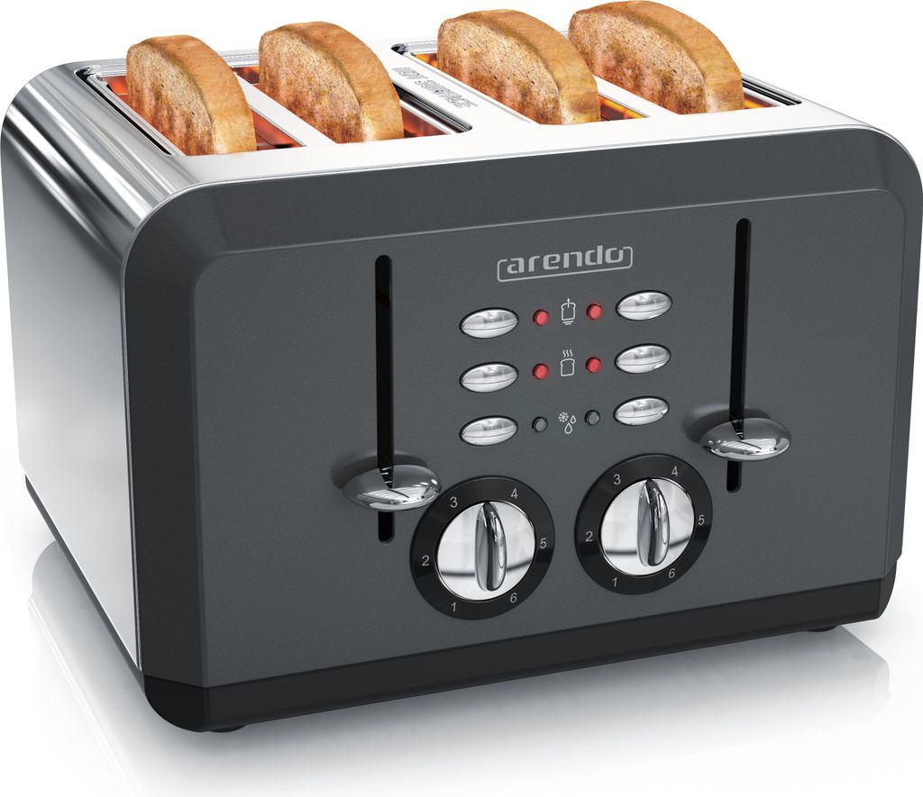 Arendo Toaster für 4 Scheiben, 1630 W, Automatik, Edelstahl, Wärmeisolierendes Doppelwandgehäuse, grau