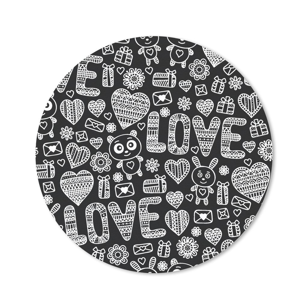 MuchoWow Mauspad Mousepad Liebe - Muster - Schwarz - Weiß 20x20 cm - Mousepads - Maus Mat - Pad - Mausunterlage - Schreibtischmatte