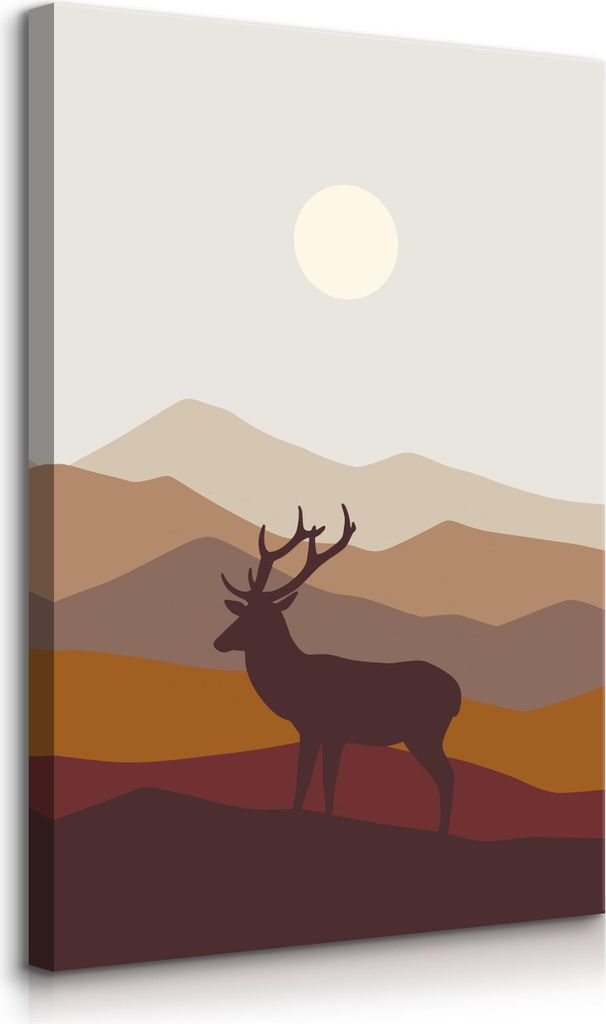 Muralo Leinwandbild Canvas für Wohnzimmer HIRSCH Berge Sonne Natur Boho Stil Br. 40cm x Hö. 60cm