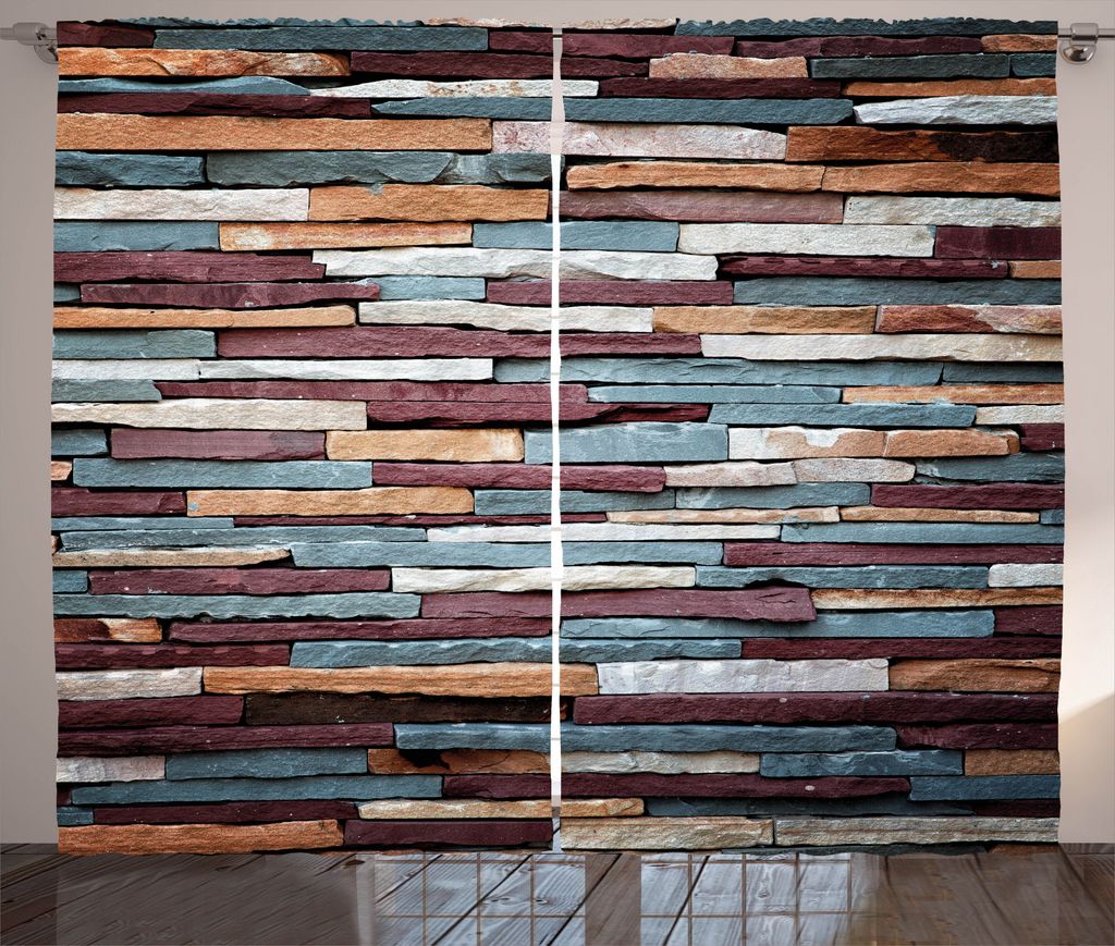 ABAKUHAUS Retro Rustikaler Vorhang, Abstrakt Farbige Steine, Wohnzimmer Universalband Gardinen mit Schlaufen und Haken, 280 x 175 cm, Mauve Teal El...