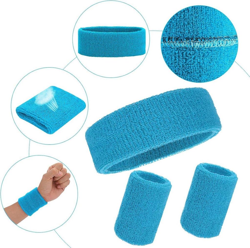 Jumada's - Schweißband-Set - Stirnband + 2x Armband - Blau - Aquablau - Klarblau