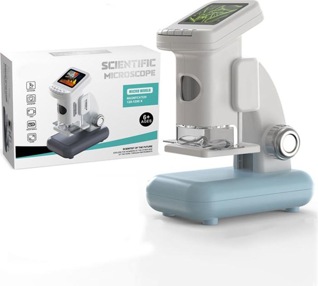 Zimilo Digitales Kinder-Mikroskop 120-1200x, mit Foto- & Videoaufnahme, PC-Anschluss, tragbares Wissenschaftsset, Blau