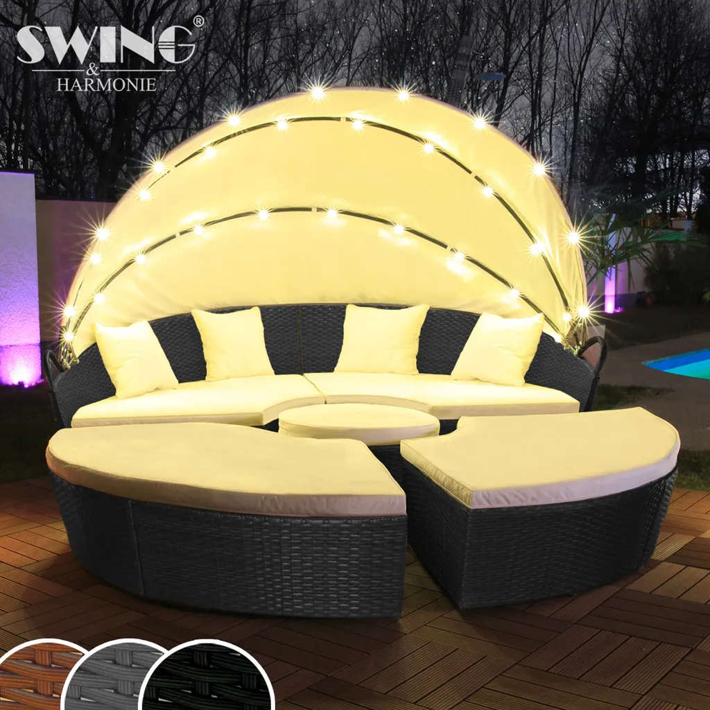 Île de bronzage en rotin 180cm lit de jardin avec LED de luxe