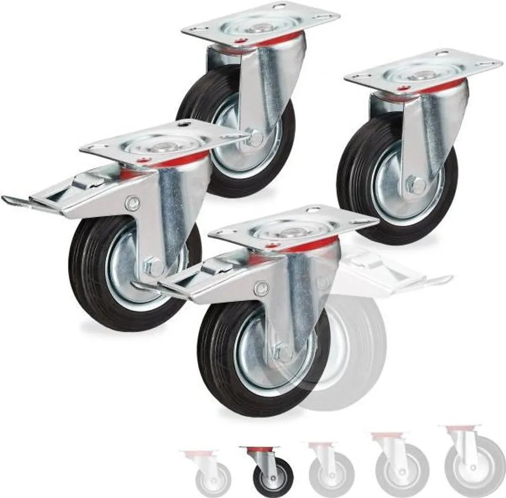 Roues puissantes avec frein de sécurité - Lot de 4 roulettes industrielles