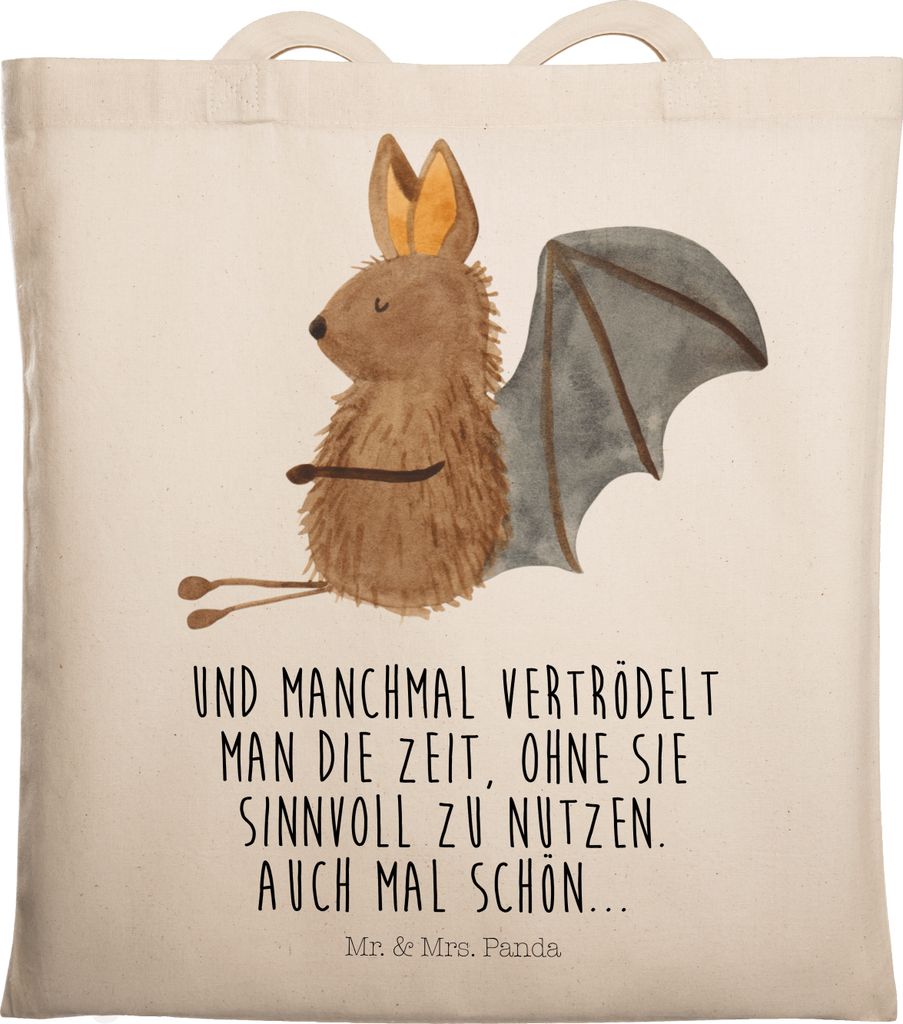 Mr. & Mrs. Panda Stoffbeutel Fledermaus Sitzen - Transparent - Geschenk, Lustige Sprüche, Laptoptasche, Tasche, Tote Bag, Entspannen, Tragetasche,...