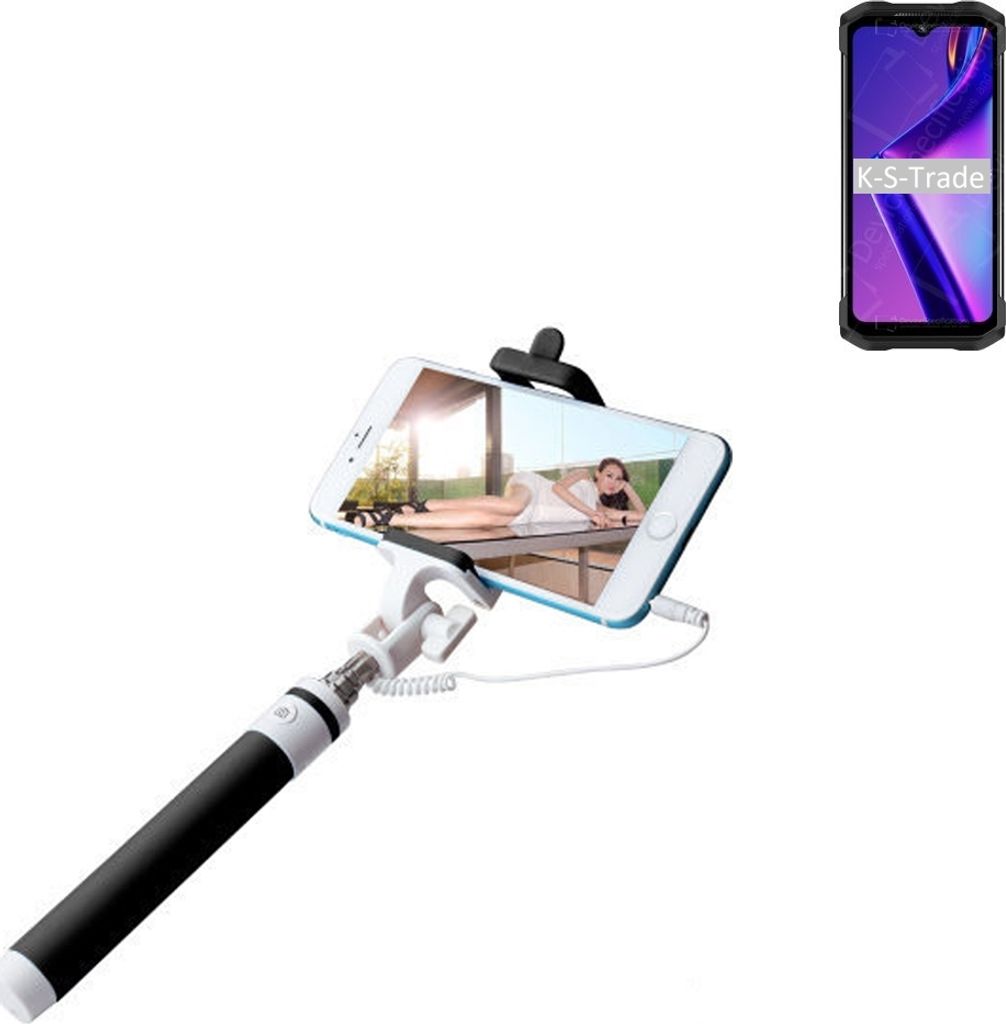 K-S-Trade Selfie Stick kompatibel mit Doogee S98 Pro Selfiestick kabelgebunden Monopod mit Kabel Stab Stange Selfportrait Handheldstick schwarz 1x