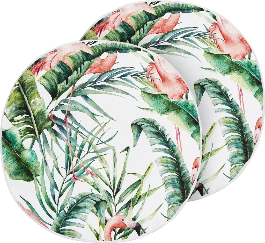 Beliani Lot de 2 Coussins de Jardin Ronds 40 cm Motif Flamant Multicolore
