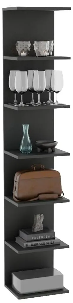Étagère murale de rangement noire 7 tablettes pour bureau et cuisine