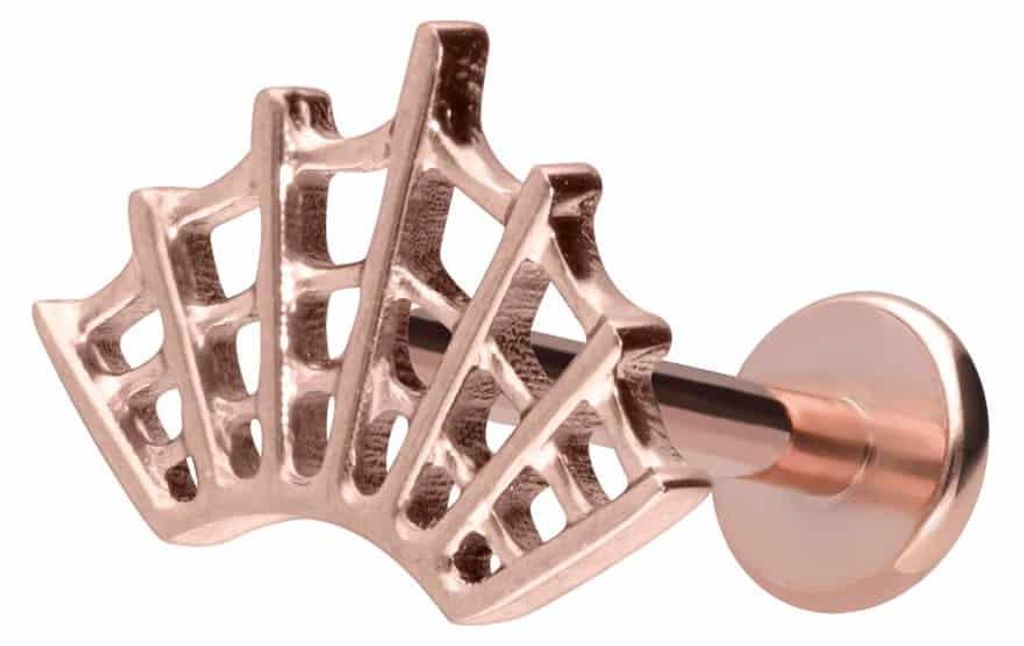 Ohrpiercing, Nasenpiercing Titan Labret mit Innengewinde SPINNENNETZ RoséGold Stablänge: 6mm | Stabstärke: 1,2mm