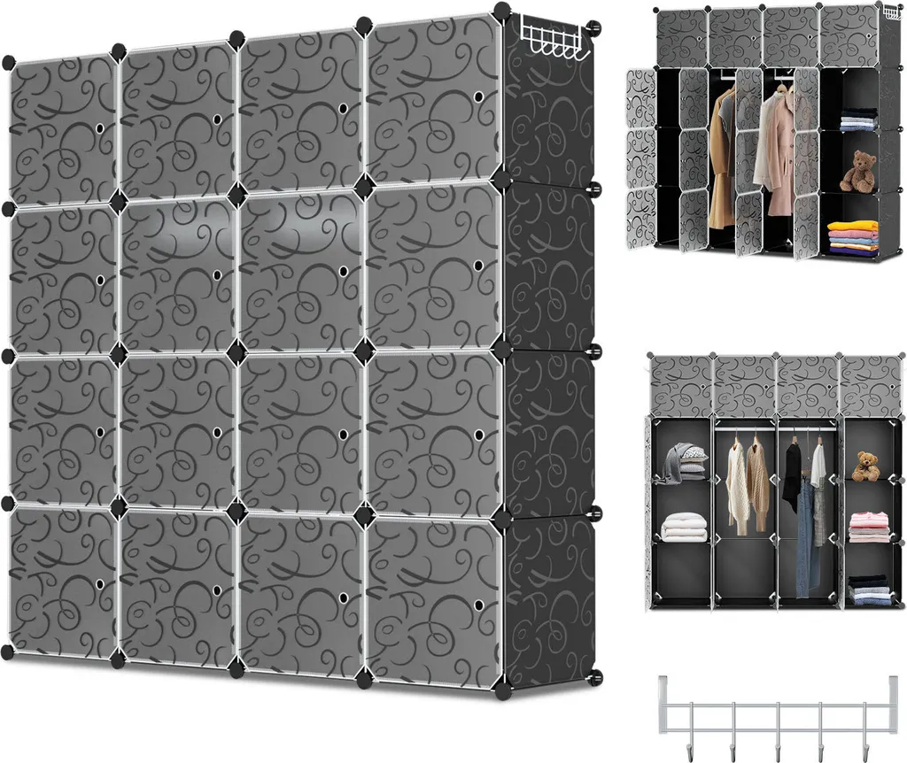Jopassy 12/16/20 scomparti Sistema di scaffalatura per guardaroba fai da te Scaffale in piedi con porta in plastica Armadio portaoggetti - 16 scomparti