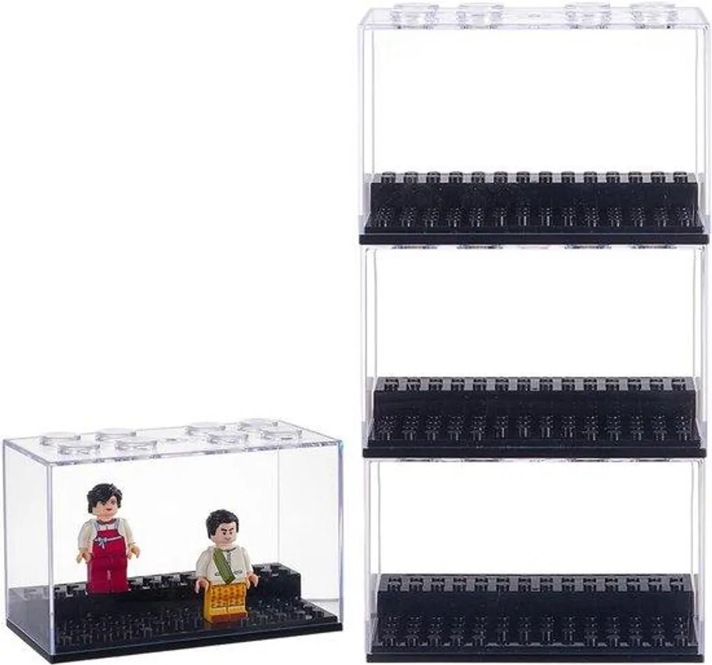 Boîte de rangement empilable en plastique noir transparent pour vitrine