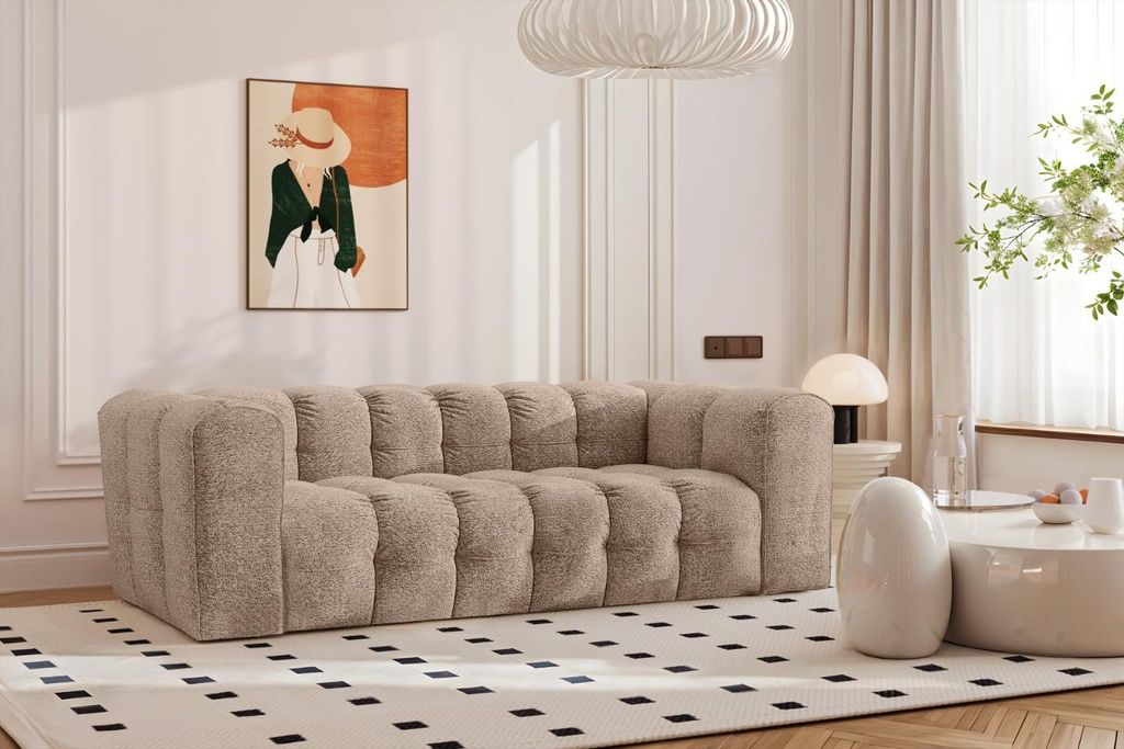 Kaiser Möbel Sofa 3-Sitzer, Komfort Couch BALOO, stoff Schenille & Bouclé, Dunkelbeige