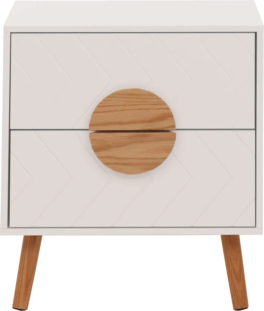 Petite commode de nuit blanche et table d'appoint design bois chevrons - 6