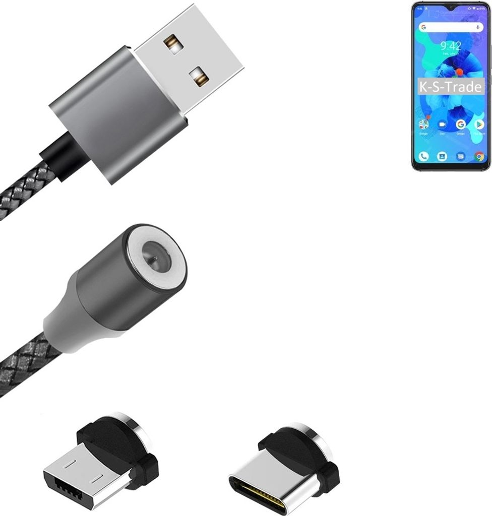 K-S-Trade Hochwertiges Magnet-Lade-kabel Sync-Kabel Daten-Kabel für UMIDIGI A7 mit USB-Typ-C-Anschluss und Micro-USB-Anschluss 2A bis zu 480mbps