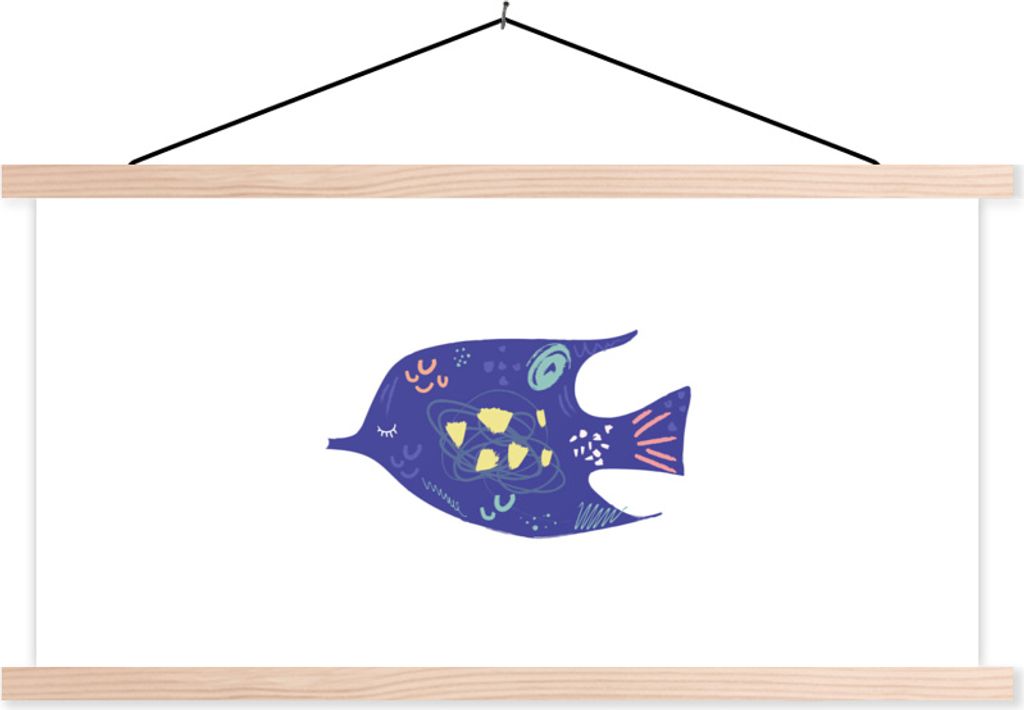 MuchoWow Textilposter Fisch - Pastell - Lila 120x60 cm mit holzfarbenen Rahmen - Klemmleiste