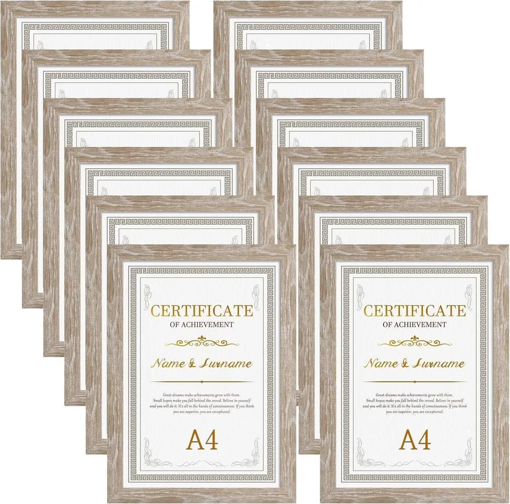 Set 12 Cornici A4 Beige Effetto Legno per Collage Parete Elegante