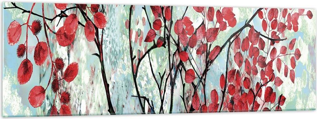 Bilder auf glas - Einteilig - Rot Blätter Zweige - 160x50cm - Glasbilder - Wandbilder - Bilder - zum Aufhängen bereit - Wanddekoration aus Glas -...