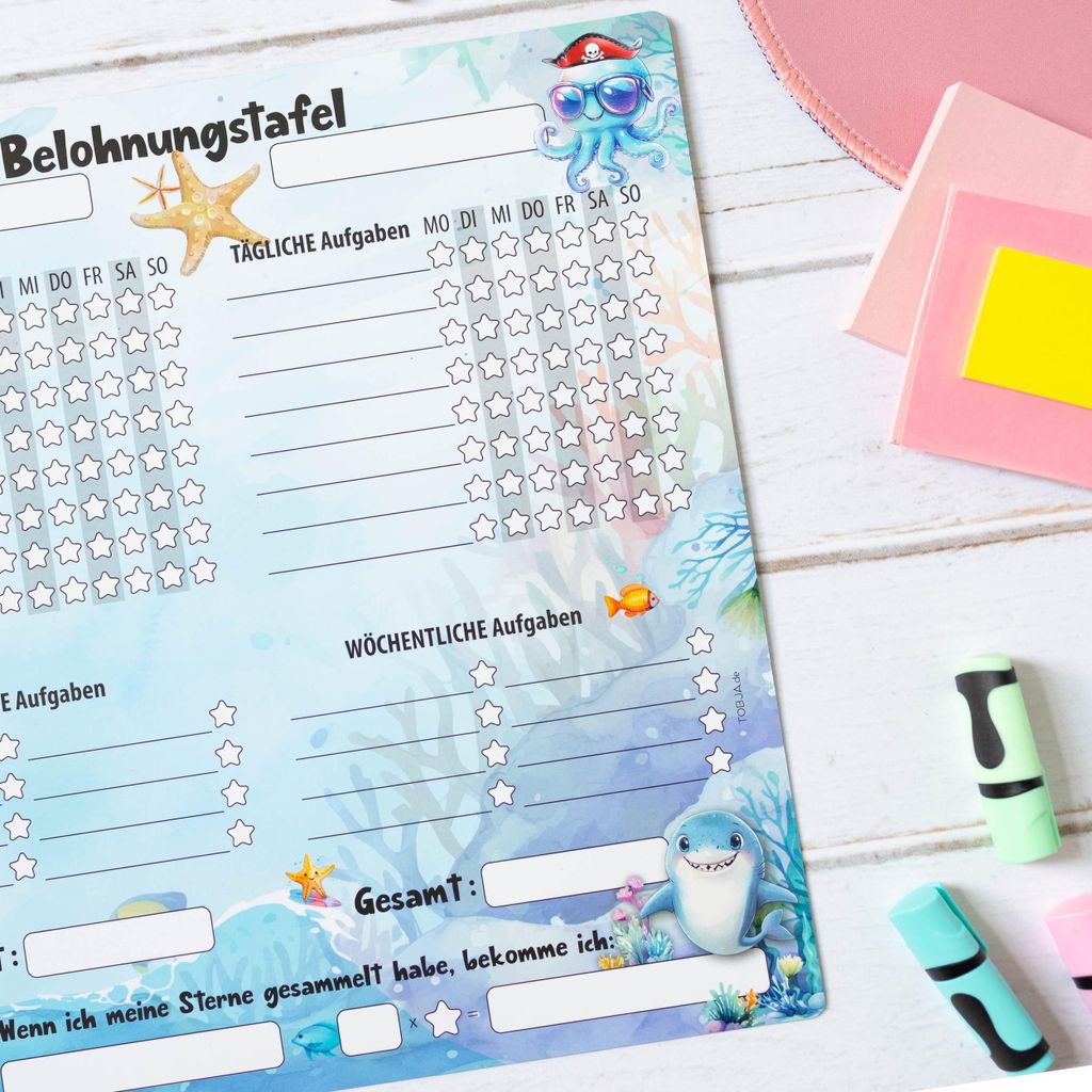 Magnetisches Belohnungsdiagramm Für Kinder – Meerjungfrauen-Thema Mit 26 Blättern, 1408 Sternen & 80 Muschel-Stickern