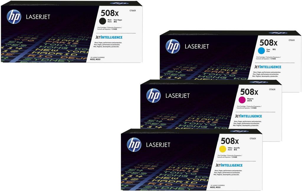 HP Original 508X Toner 4er Set schwarz, cyan, magenta, gelbhohe Kapazität (CF360X, CF361X, CF363X, CF362X) (OPCF360X)