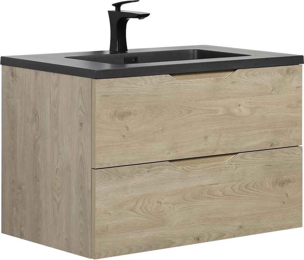 Badplaats Badmöbel Set mit Waschbecken und Unterschrank Cairo 80 x 48 cm Kastanien Eiche - Waschbeckenunterschrank mit Soft-Close und Waschbecken,...