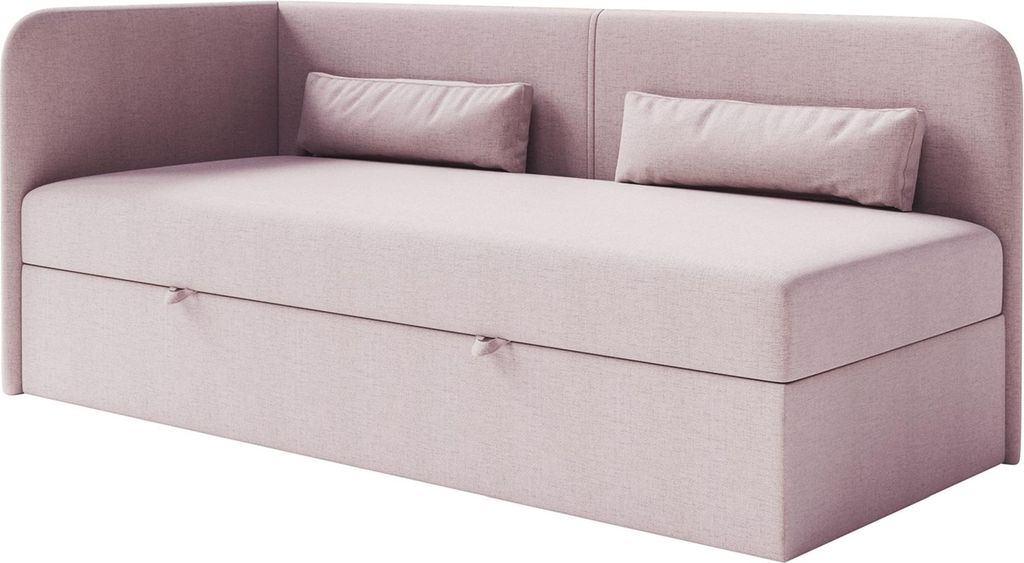 Selsey Calmmo – Jugendbett 90x200 mit Bettkasten, Chenille-Bezug, Kopfteil links, Rosa