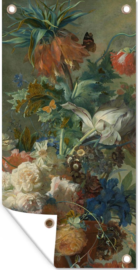 MuchoWow 40x80 cm Outdoor-Poster Gartendeko Sichtschutz Garten Poster für den Garten Stilleben mit Blumen - Gemälde von Jan van Huysum