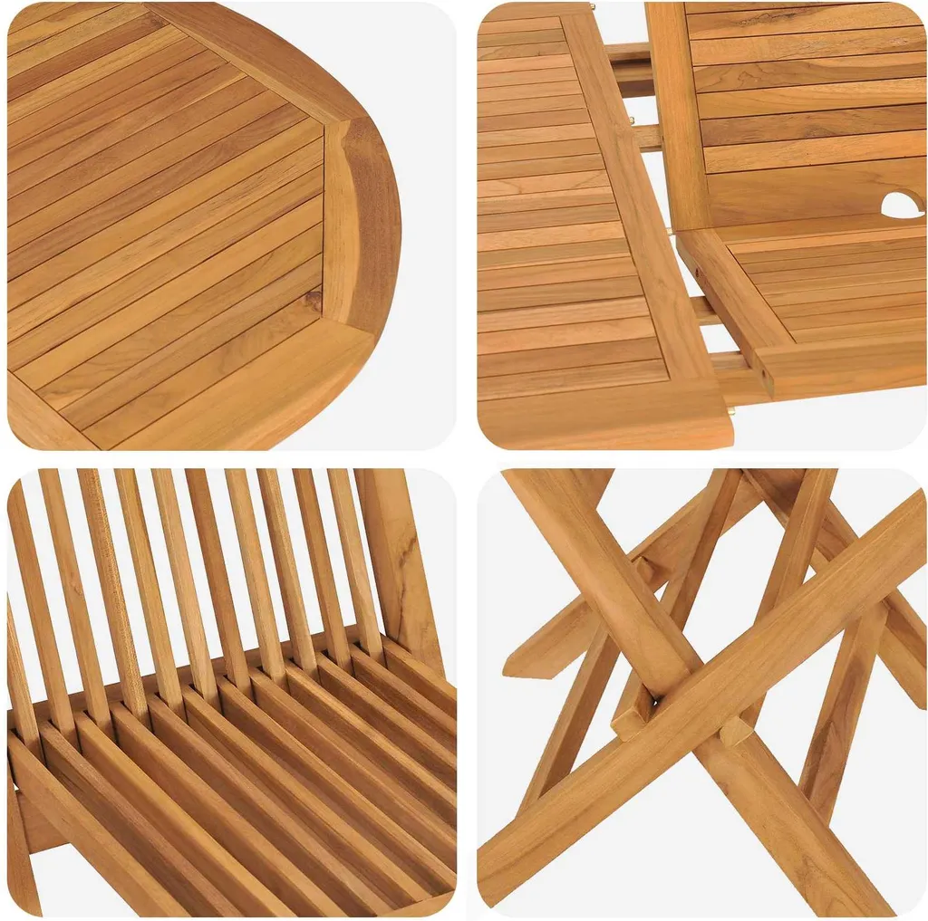 Table et 4 chaises de jardin en teck massif brun - Ensemble 5 pièces