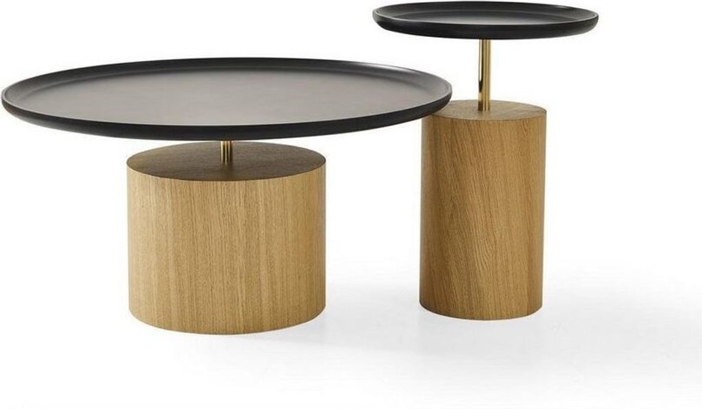 Wohnzimmer Couchtisch + Beistelltisch Schwarz Rund Holz 2tlg. JVmoebel