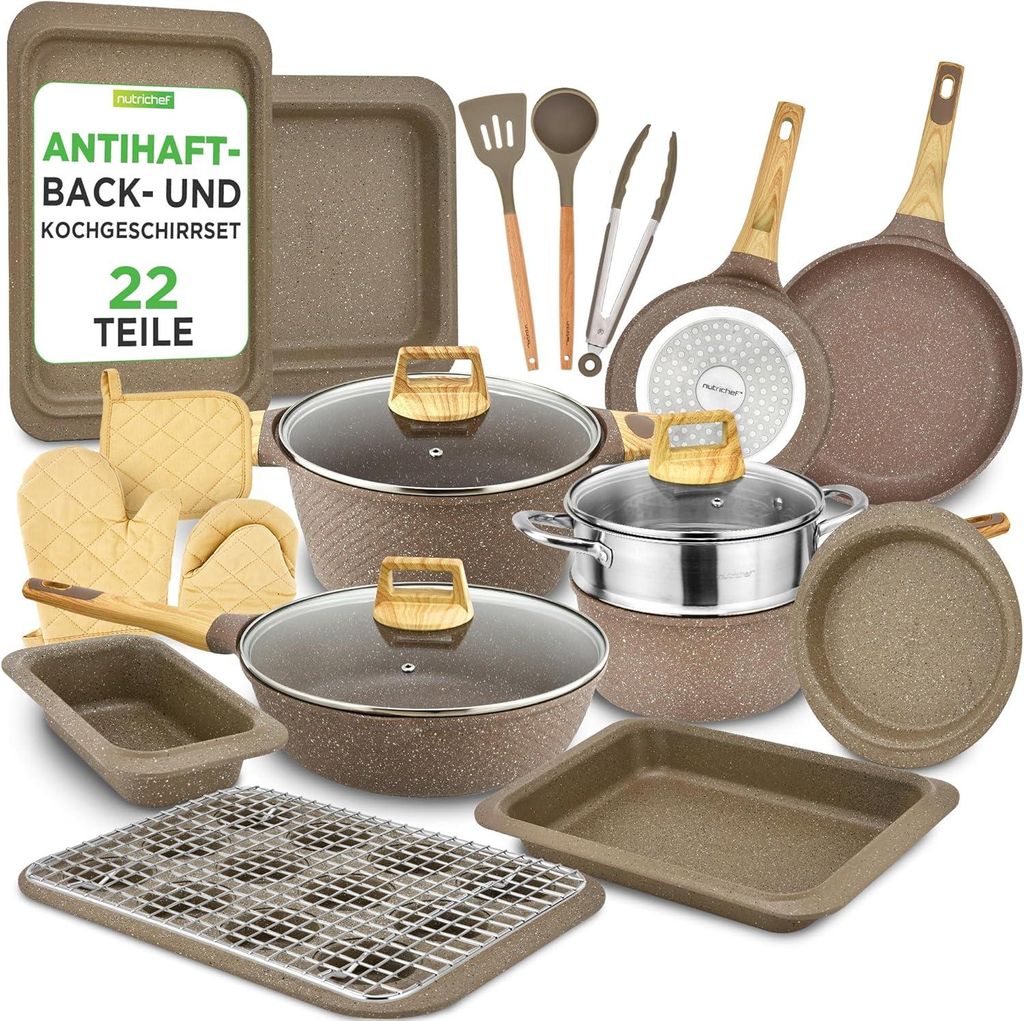 NutriChef Küchen-Komplettset Marmor-Grau – 22-teilig mit Produktbild 