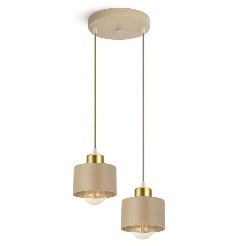FKL DESIGN Home Deco Hängelampe Hängeleuchte Ecru-Gold 2-flammig E27 Metall Lampeschirme Lampe aus Serie N485 (EZ2)