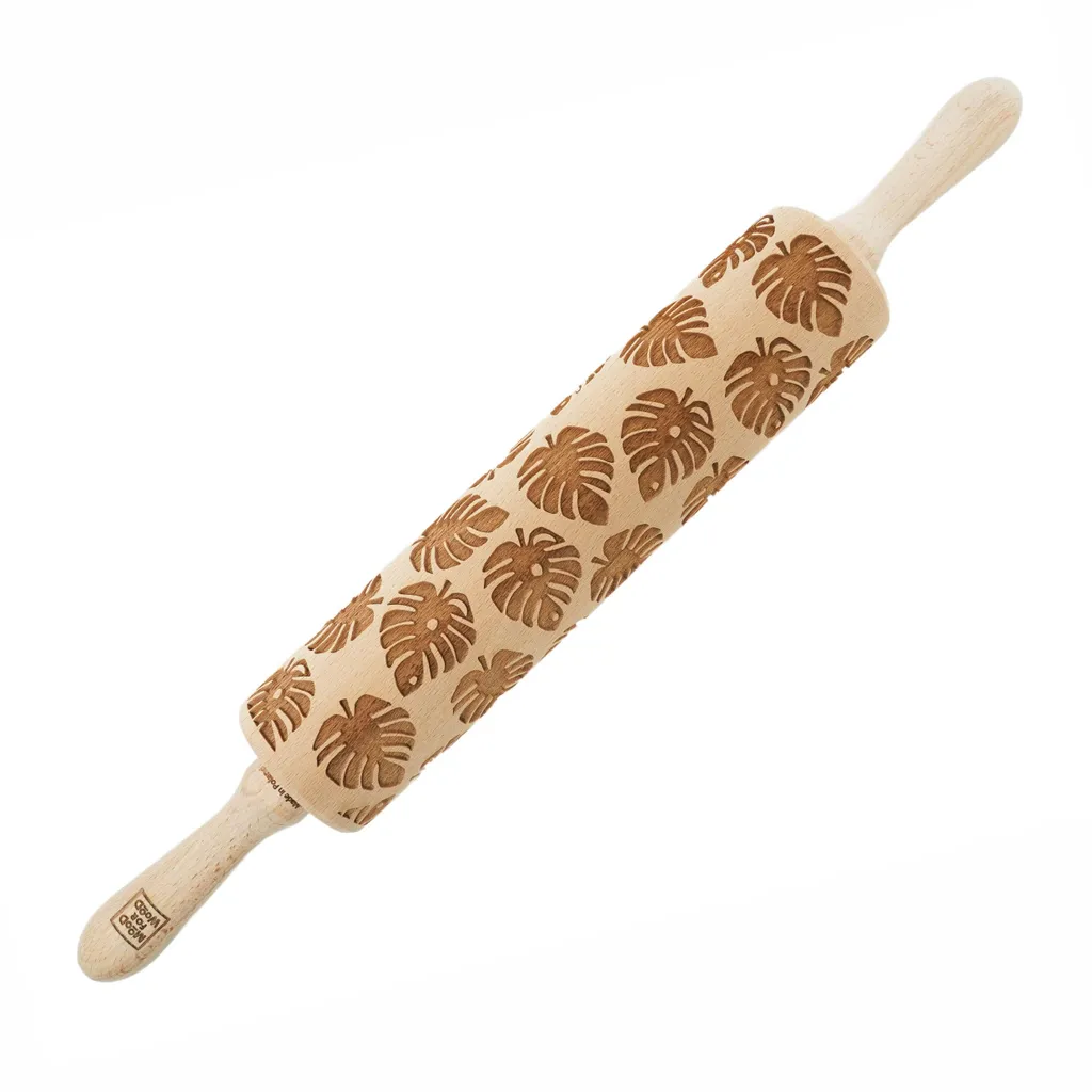 Mattarello per Biscotti con Motivo Monstera 43cm - MoodForWood Legno